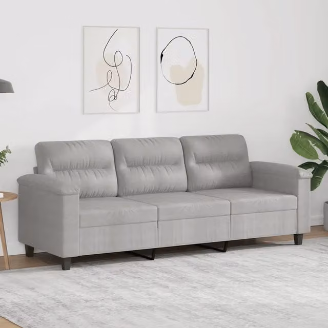 Divano a 3 Posti-Sofa 3 Posti Grigio Chiaro 180 cm in Tessuto Microfibra