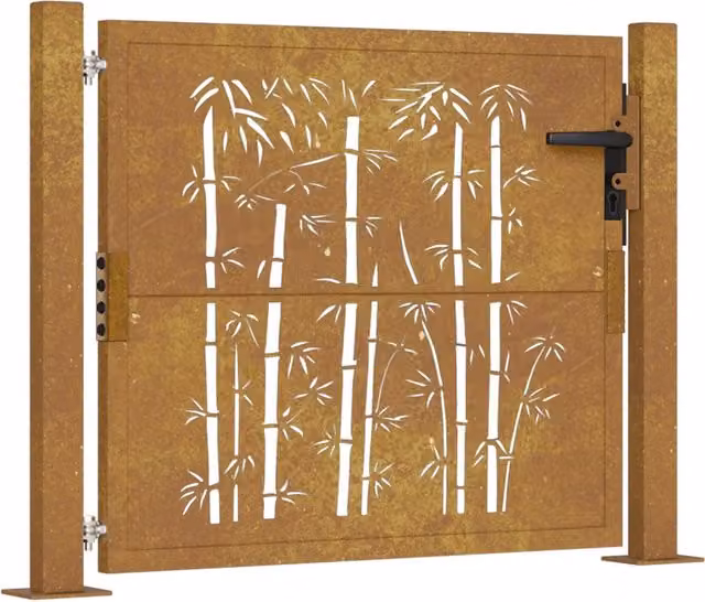 Cancello da giardino 100x75 cm in acciaio Corten e design in bamb¨´ CFW5930153