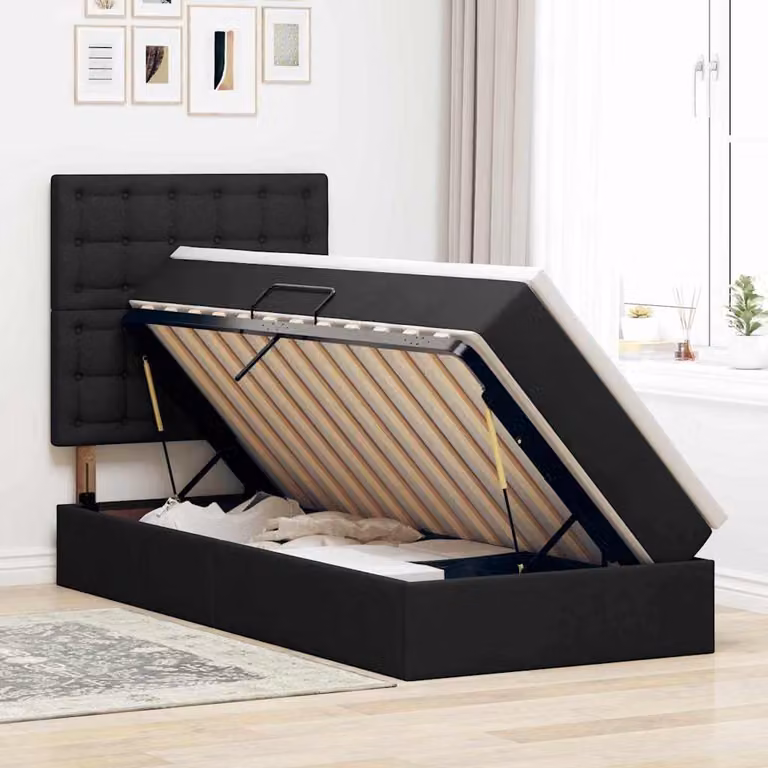 Letto con contenitore e illuminazione LED vidaXL, colore nero, L/P/H: 200 x 90 x 128 cm