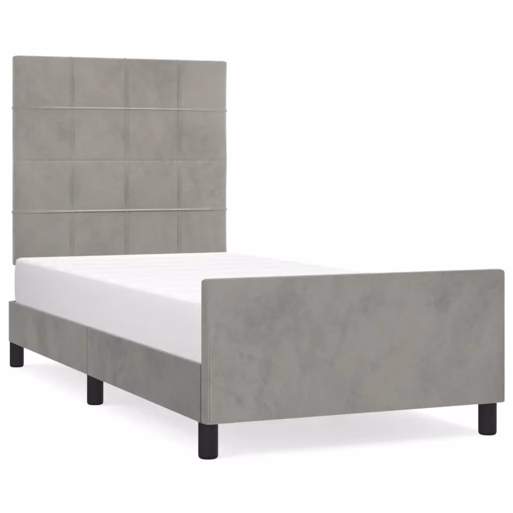 Struttura Letto Design Mania in Velluto Grigio Chiaro con Giroletto senza Materasso L/P/H: 90 x 200 cm – 2