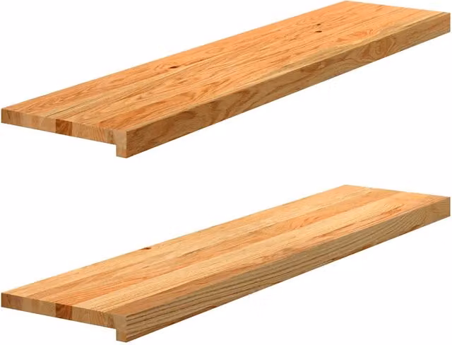 Set di 2 tappetini autoadesivi per scale in legno massello di rovere, colore marrone chiaro, L: 110 cm, P: 30 cm, H: 2 cm