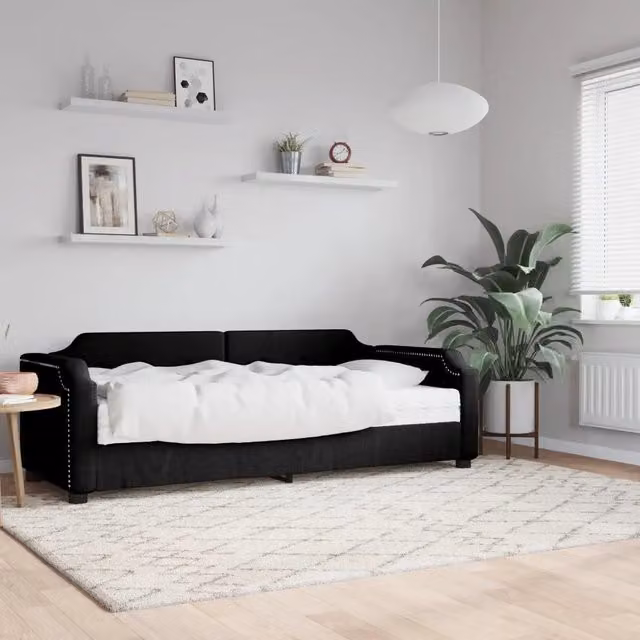 Divano Letto con Materasso-Sofa Letto-Daybed Nero 90x190 cm in Tessuto 875177