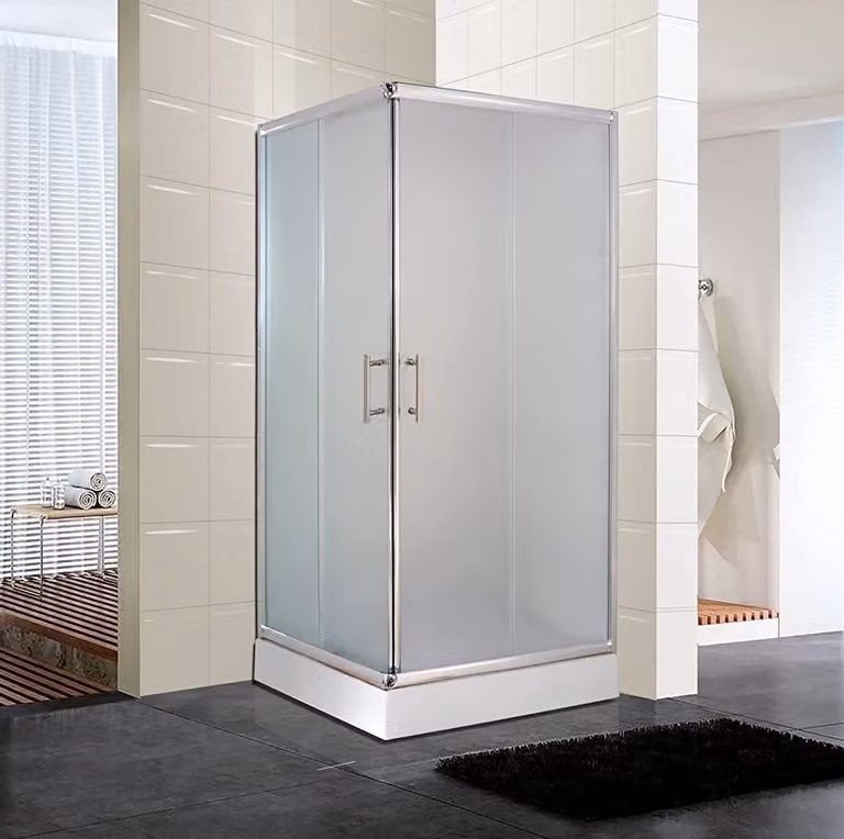 Cabina doccia 90x145 cm con apertura ad angolo in vetro temperato satinato con profilo cromato - FRASCIO