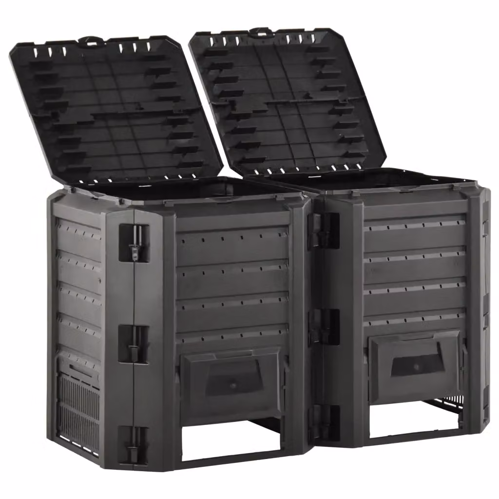 Compostiera da giardino vidaXL in plastica nera da 800 L – 2