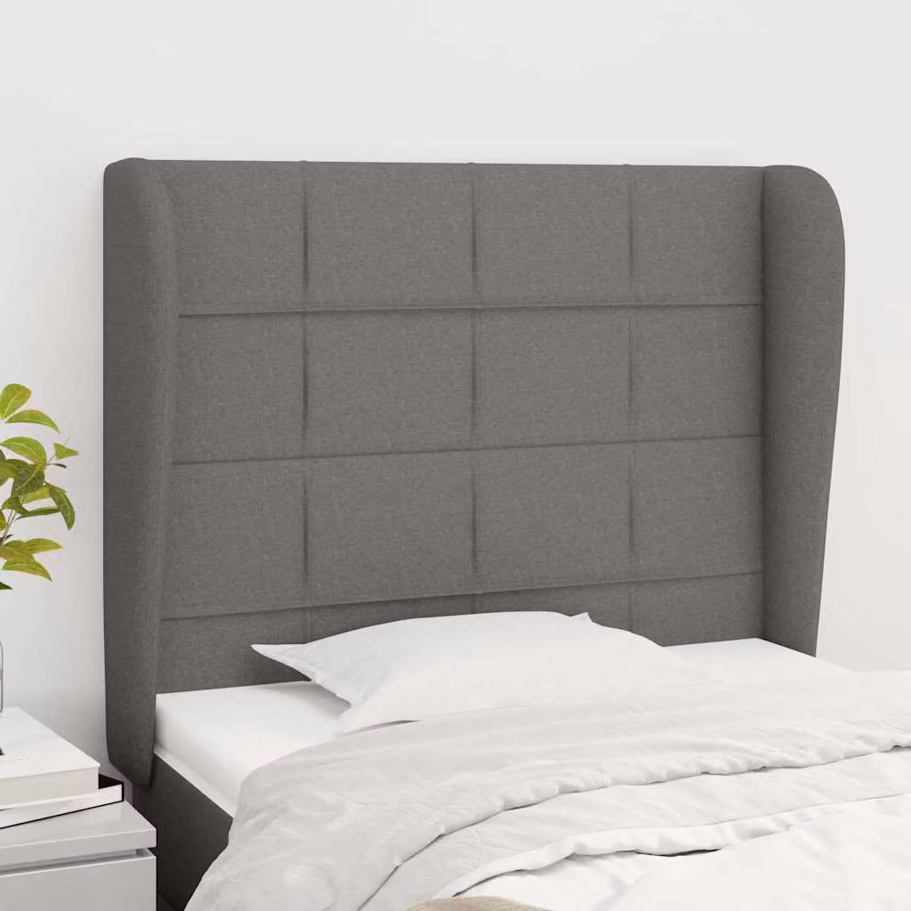 Testiera ad orecchio vidaXL in tessuto grigio scuro con struttura in legno e pannello imbottito L: 93 cm, P: 23 cm, H: 118-128 cm