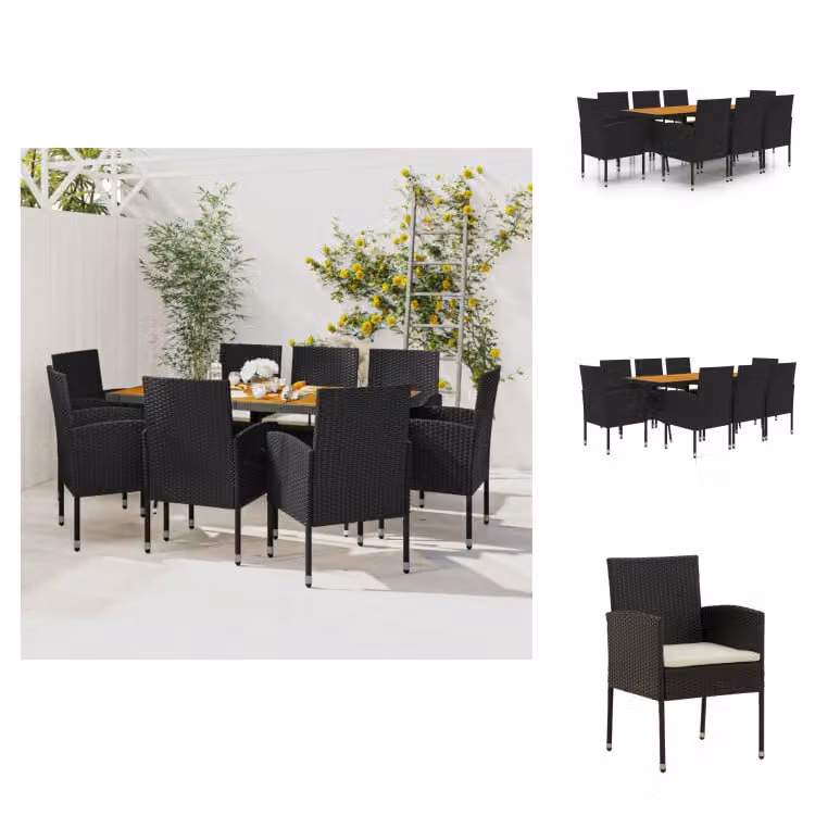 vidaXL Set da pranzo da giardino 9 pezzi in polirattan nero - Set di mobili da giardino