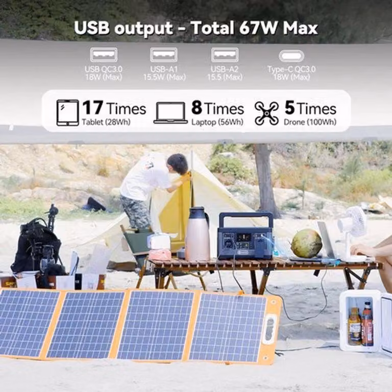 Centralina portatile per l'energia - Batteria al litio da 520Wh - Generatore solare - Uscita AC da 500W - Power station