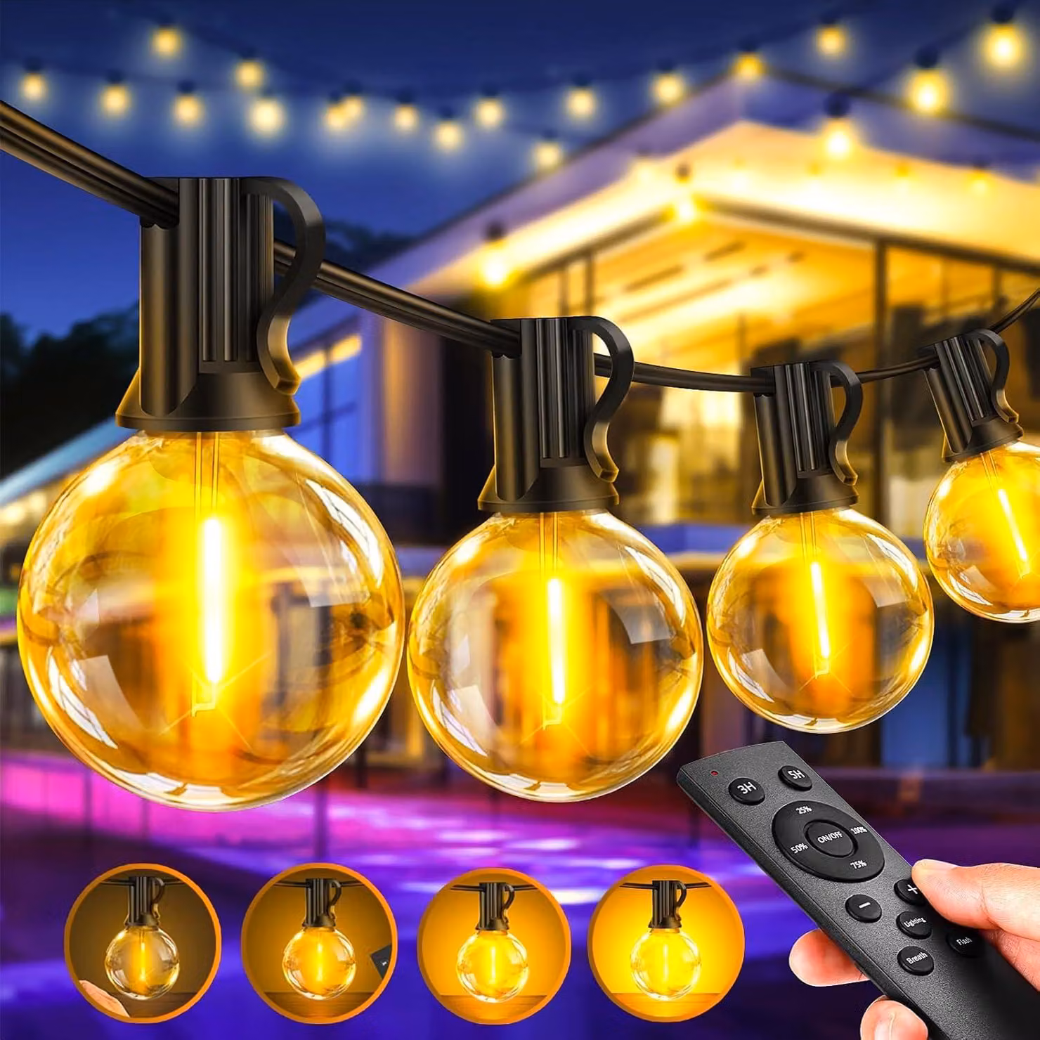 Catena luminosa a LED, 30 metri, dimmerabile, luce bianco caldo, resistente alle intemperie, stile retrò