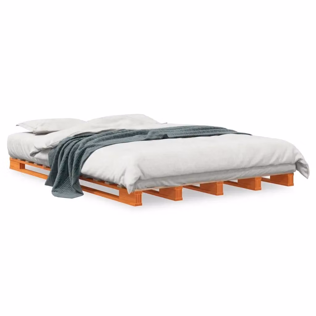 Letto Pallet vidaXL in Legno Massello di Pino Marrone Cera L: 140 cm, P: 200 cm – 2