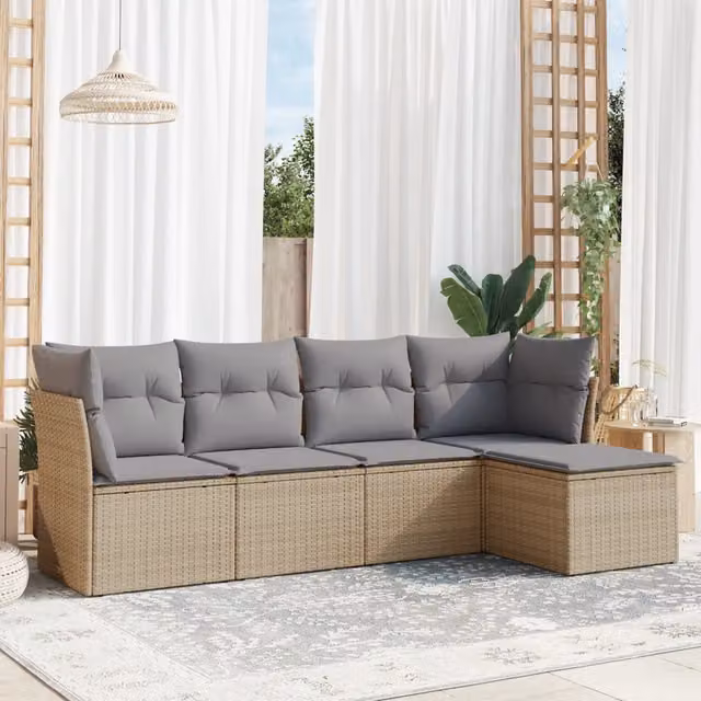 Set Divano da Giardino 5 pz con Cuscini Beige in Polyrattan 3217559
