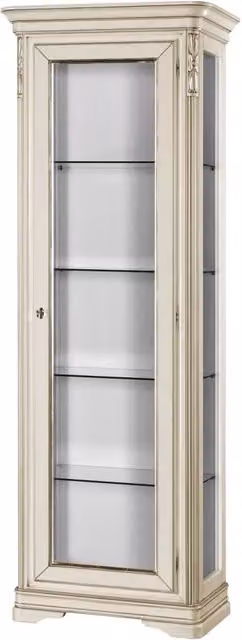 Vetrina shabby chic in legno massello con porta in vetro Mobili 2G colore avorio e argento L: 74 cm, P: 43 cm, H: 215 cm
