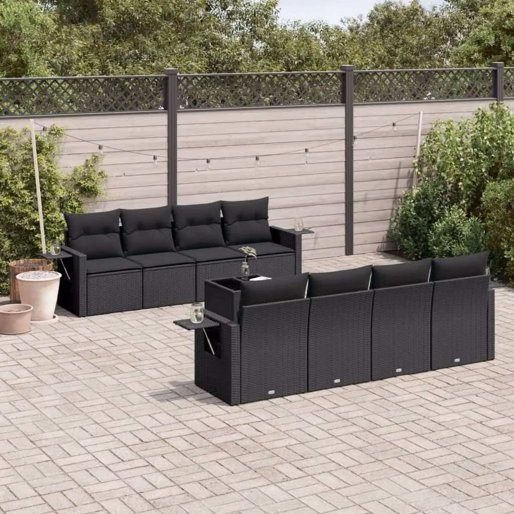 Maison Exclusive - Set Divani da Giardino 9 pz con Cuscini Nero in Polyrattan
