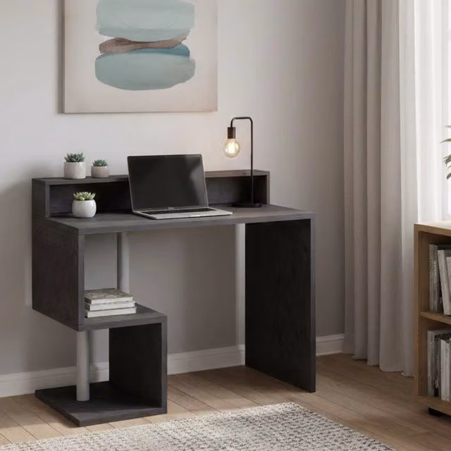 Scrivania Eva DMORA con ripiani portaoggetti, scrittoio moderno per ufficio o casa in antracite, L: 100 cm, P: 50 cm, H: 93 cm – 1