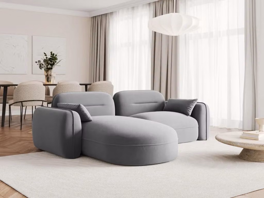 Divano angolare modulare Sydney Cosmopolitan Design a 3 posti in velluto grigio chiaro con orientamento sinistro L/P/H: 230 x 140 x 86 cm – 2
