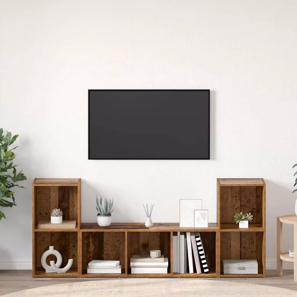 Set mobile TV moderno vidaXL in 3 pezzi marrone legno ingegnerizzato L/P/H: 107,0 x 35,0 x 37,0 cm