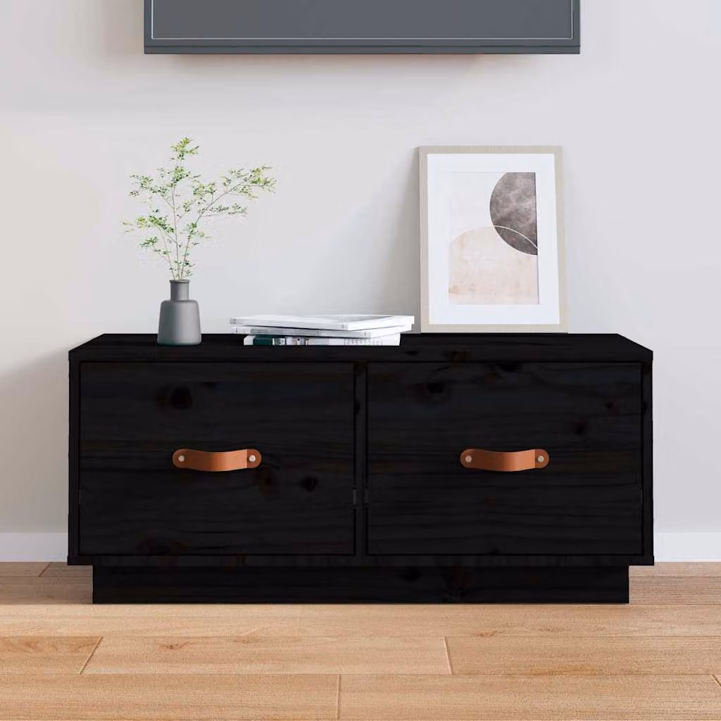 vidaXL Mobile Porta TV Nero in Legno di Pino Massello Stile Rustico L: 80 cm, P: 34 cm, H: 35 cm