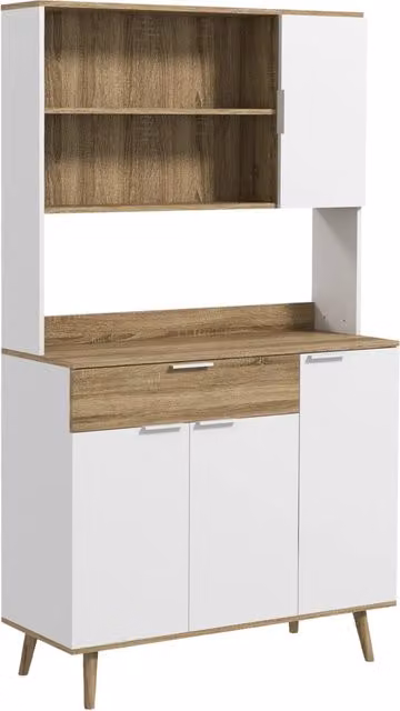 Credenza con Armadietti e Cassetto ¨C Zephmum ¨C Bianco e Legno 98x39x180