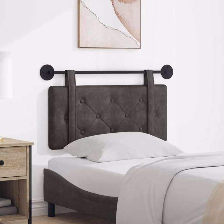 Testiera per letto sospesa vidaXL in similpelle grigia con pannello imbottito in MDF e metallo