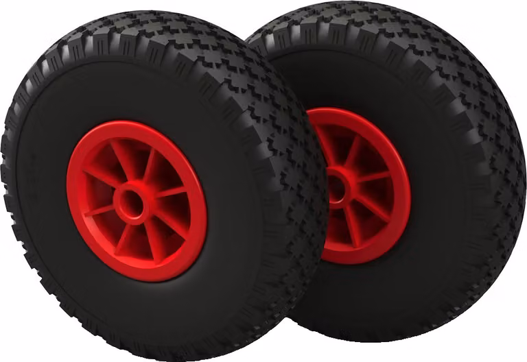2 x Ruota in poliuretano Ø 260 mm 3.00-4 cuscinetto a strisciamento ruota del rimorchio volante per carrello manuale a prova di foratura, nero/rosso