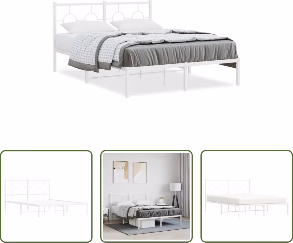 The Living Store Struttura letto con testiera in metallo bianco 140x200 cm