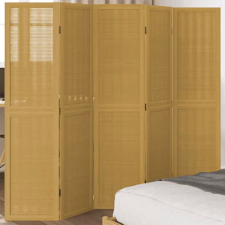 vidaXL Divisorio Ambienti in Legno Massello di Paulownia Marrone con 5 Pannelli, H: 180 cm, L: 160 cm