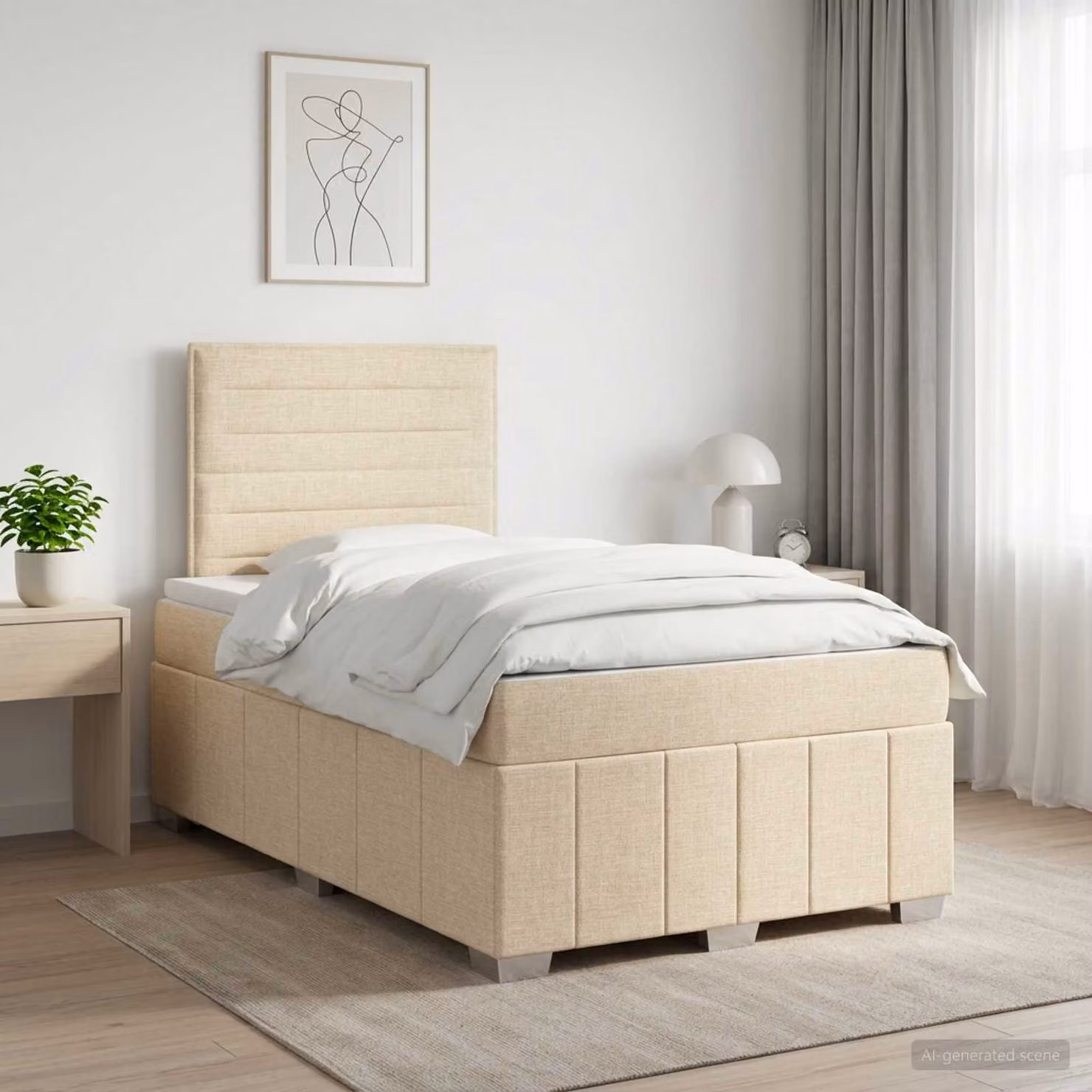 Letto box spring con materasso vidaXL in tessuto beige e bianco, L/P/H: 120 x 200 cm