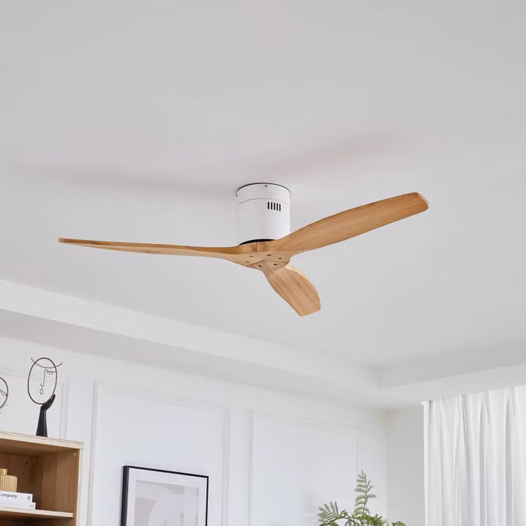 Ventilatore da soffitto Lucande Vindur, bianco, legno, DC, silenzioso Vindur, Bianco / Opale, Soggiorno / Sala da pranzo, Metallo, Moderno