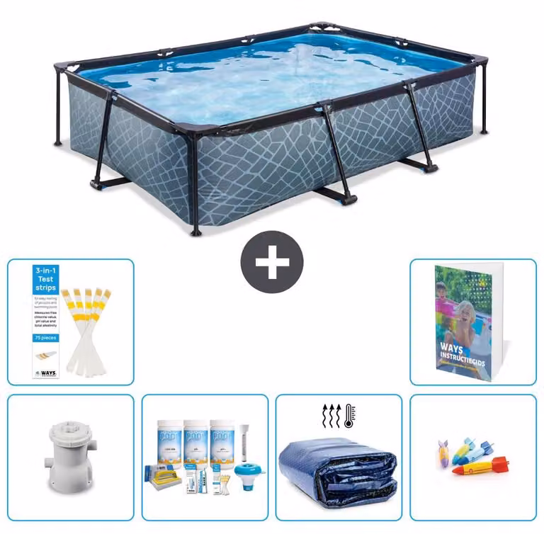 Piscina fuori terra rettangolare - aspetto pietra - 300x200x65 cm - composta da 5 elementi - modello S282
