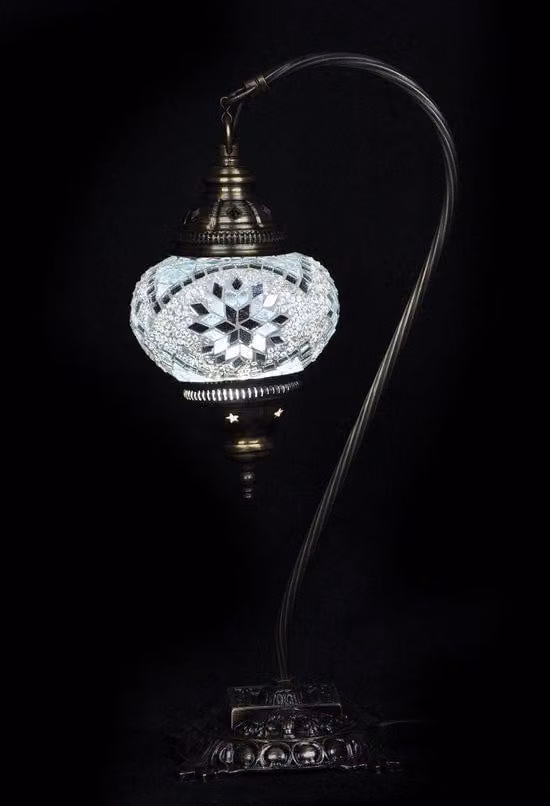 Lampada da tavolo turca con mosaico in vetro bianco Ø 13 cm e altezza 39 cm – lampada orientale per un'illuminazione suggestiva