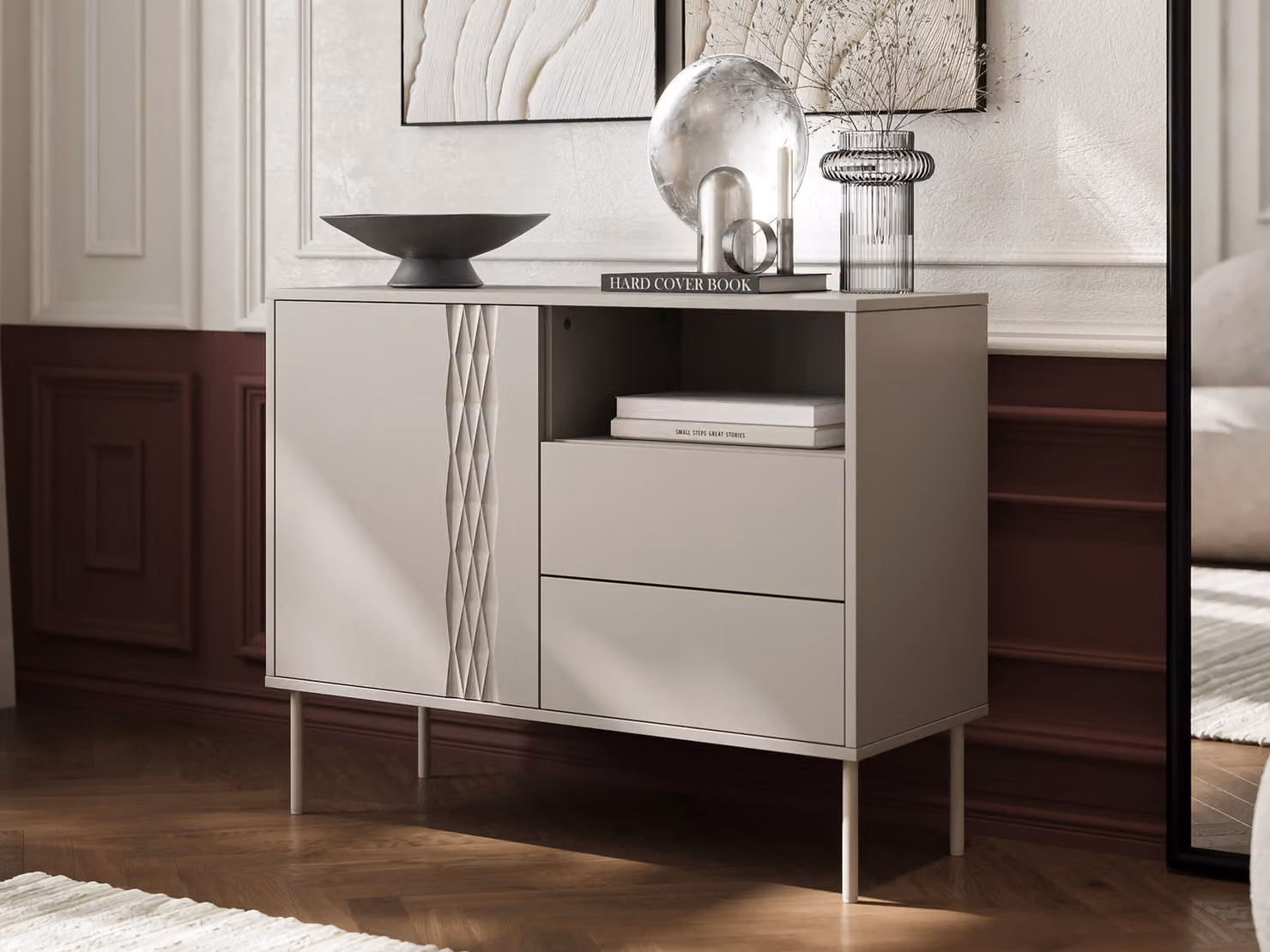 Cassettiera stretta combinata HARTSELE - beige