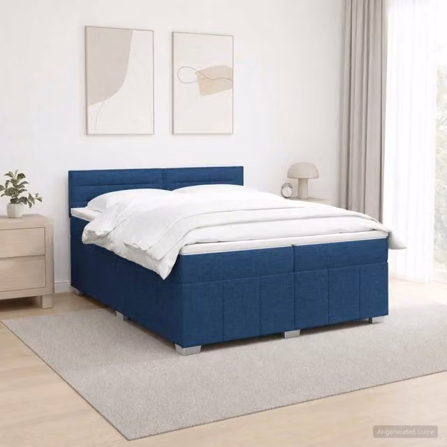Letto box spring ibrido vidaXL con materasso a molle insacchettate e base contenitore, colore blu e bianco, L/P/H: 200 x 200 x 100,5 cm