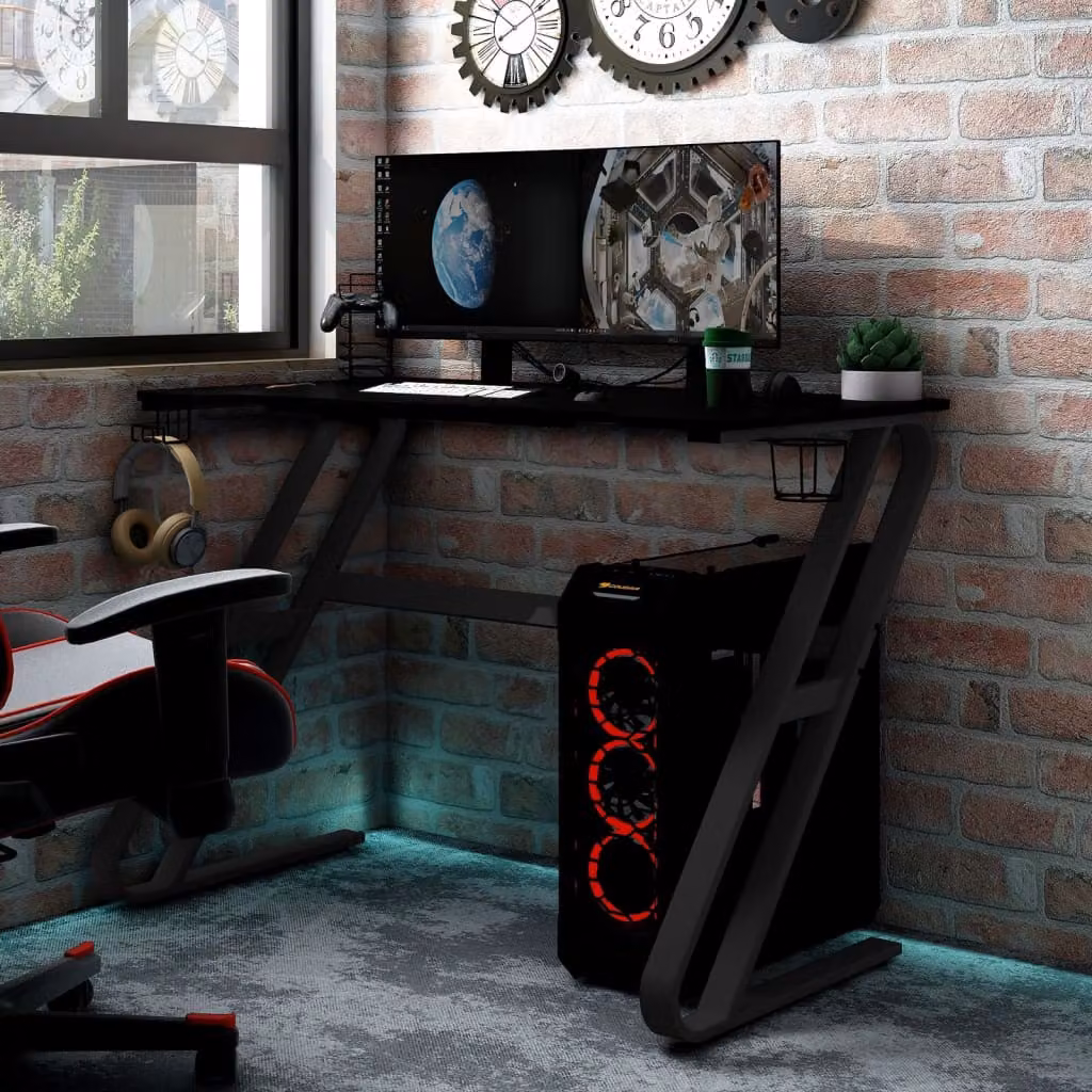 The Living Store Scrivania da gioco con struttura ZZ nera e rossa 110x60x75 cm