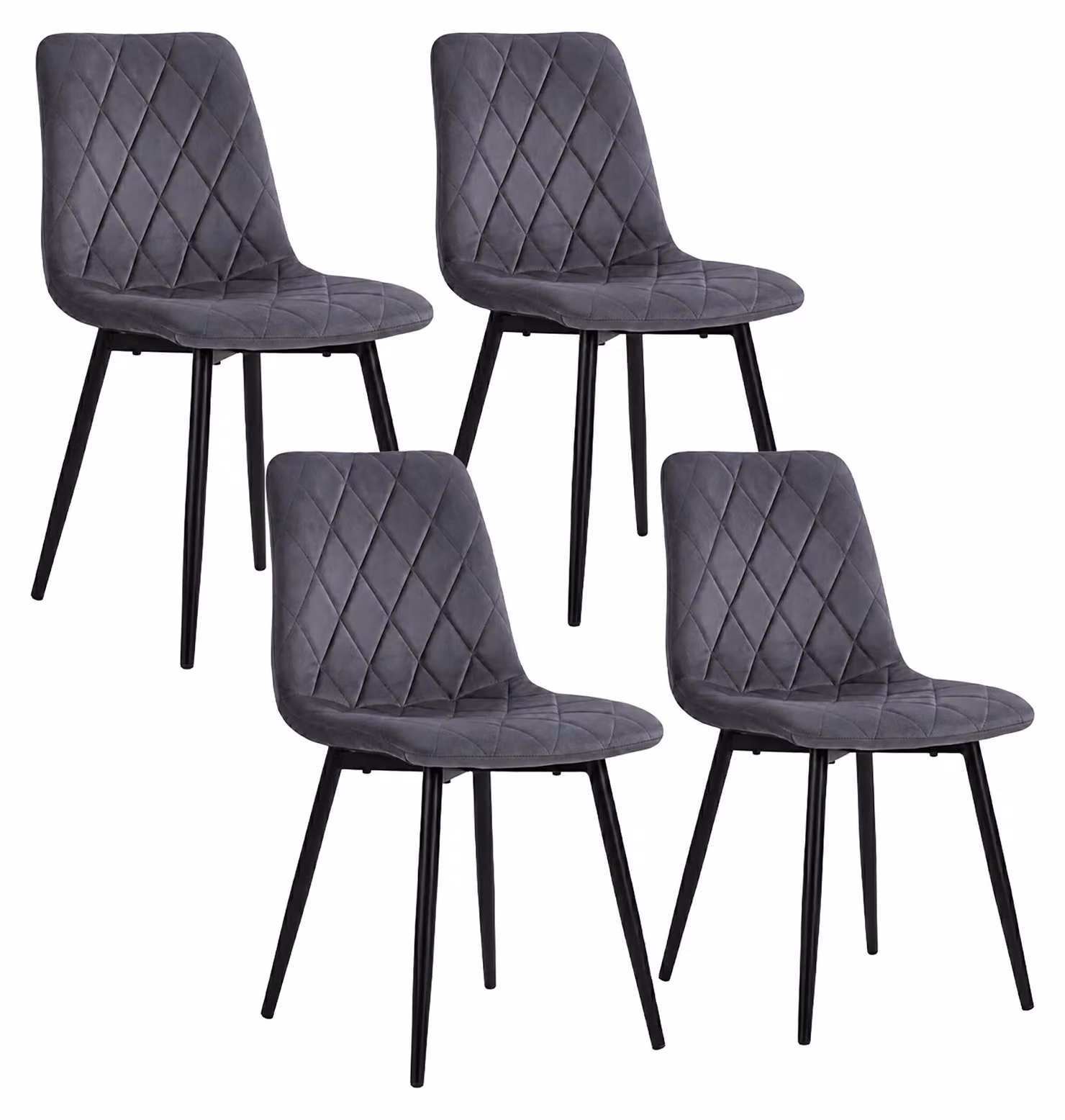 Relaxdays, set di 4 sedie da pranzo, velluto, gambe in metallo, capacità di carico 120 kg, adatte per soggiorno e cucina, sedia da cucina imbottita, colore antracite