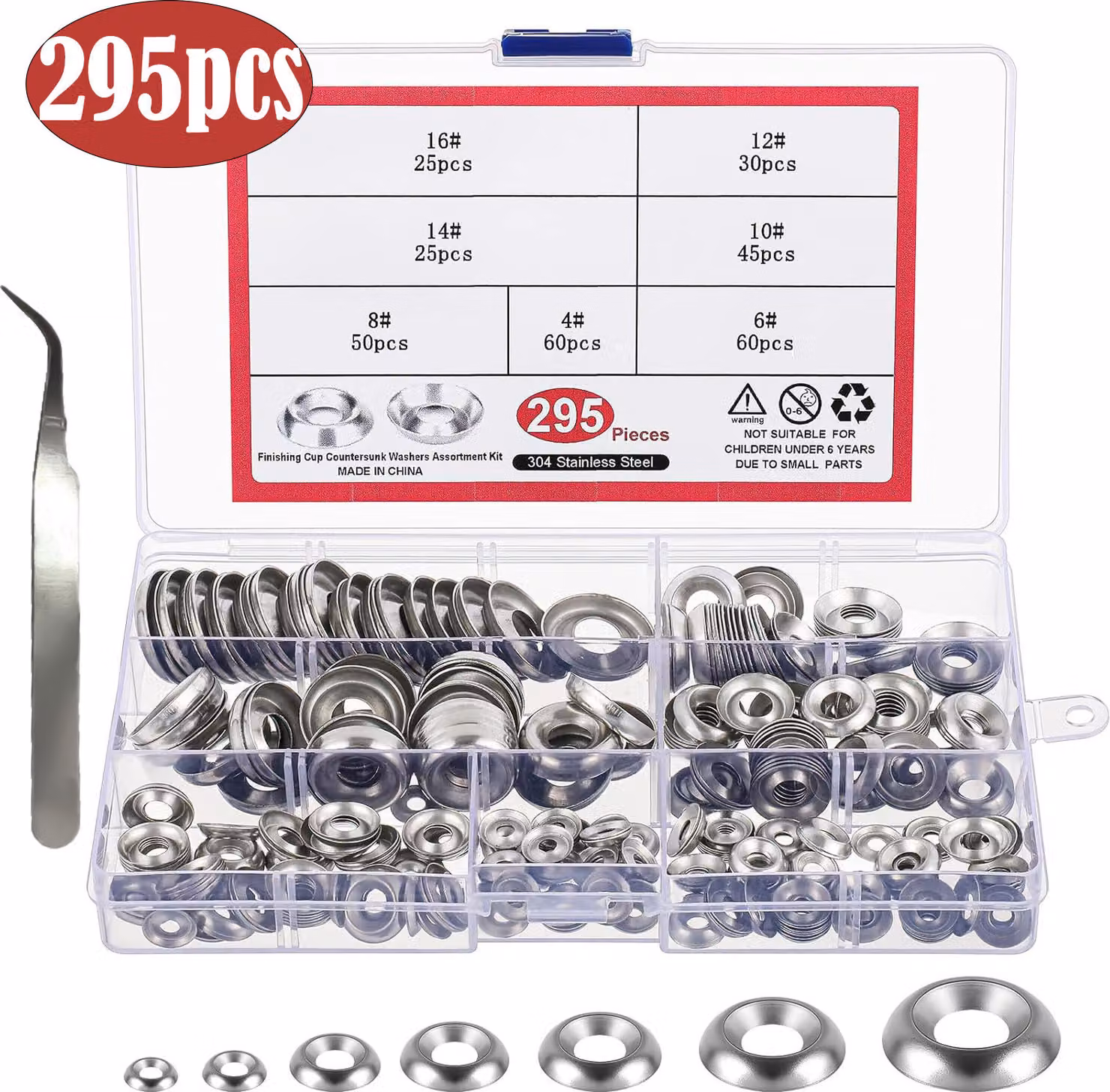 INF Set di rondelle convesse da 295 pezzi - Assortimento in acciaio inossidabile 304