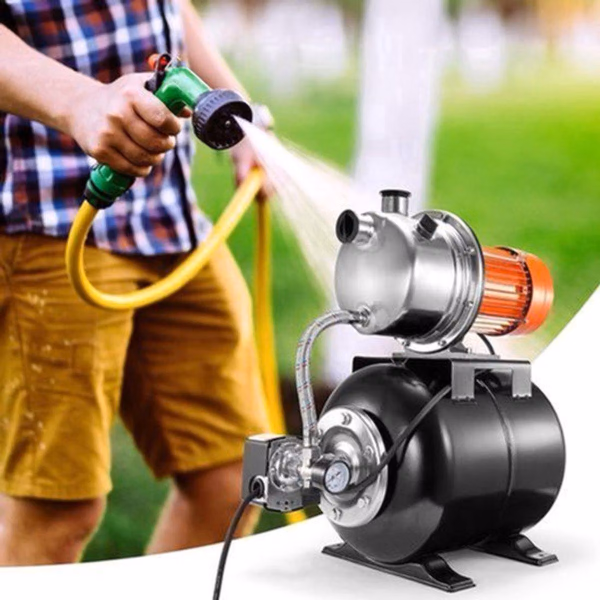 Pompa sommergibile in bronzo da 1176W con serbatoio di pressione da 19 litri - Testa pompa e pressostato in acciaio inossidabile - Potente pompa per giardino e irrigazione