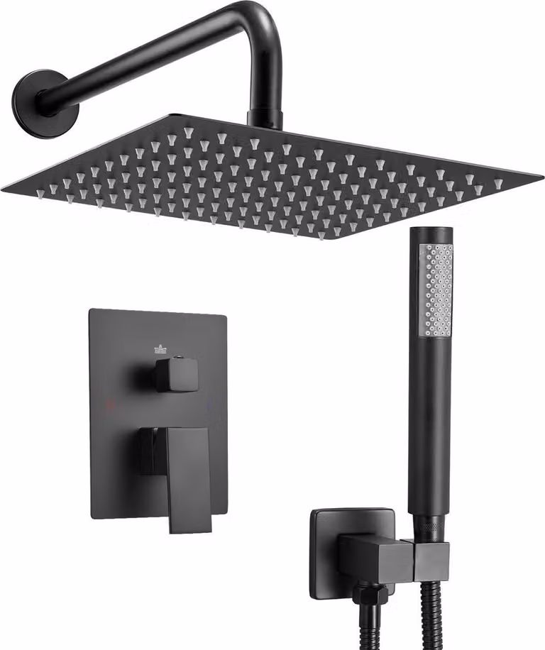 Set rubinetteria per doccia con soffione quadrato da 10" e doccetta, nero opaco