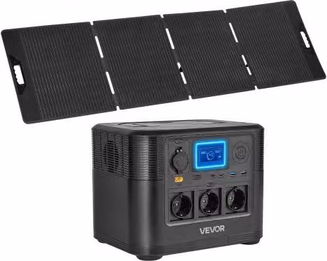 VEVOR Kit Generatore Solare Portatile con Pannello da 200 W, Stazione di Alimentazione LiFePO4 da 1200 W e Batteria Backup da 806 Wh, Nero