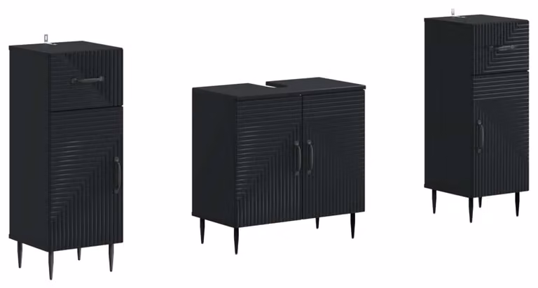 Set di due mobili da bagno, modello HAARLEM, in legno impiallacciato nero