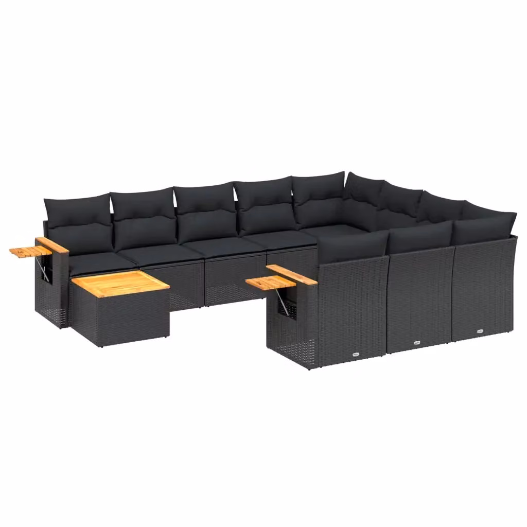 vidaXL Set Divani da Giardino 11 pz in Polyrattan Nero con Cuscini e Tavolino da Esterno – 2