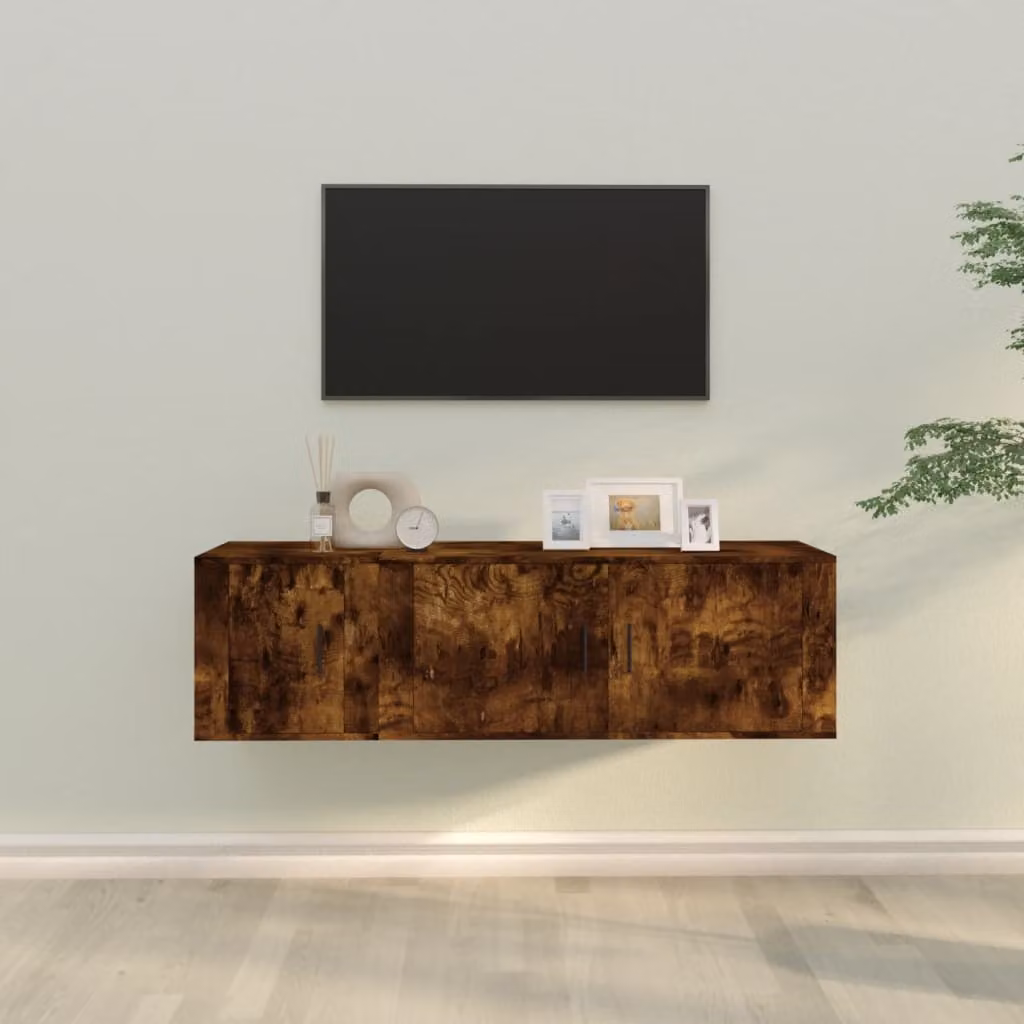 Set di 2 mobili porta TV vidaXL in legno multistrato color rovere fumo per soggiorno, modello sospeso a parete