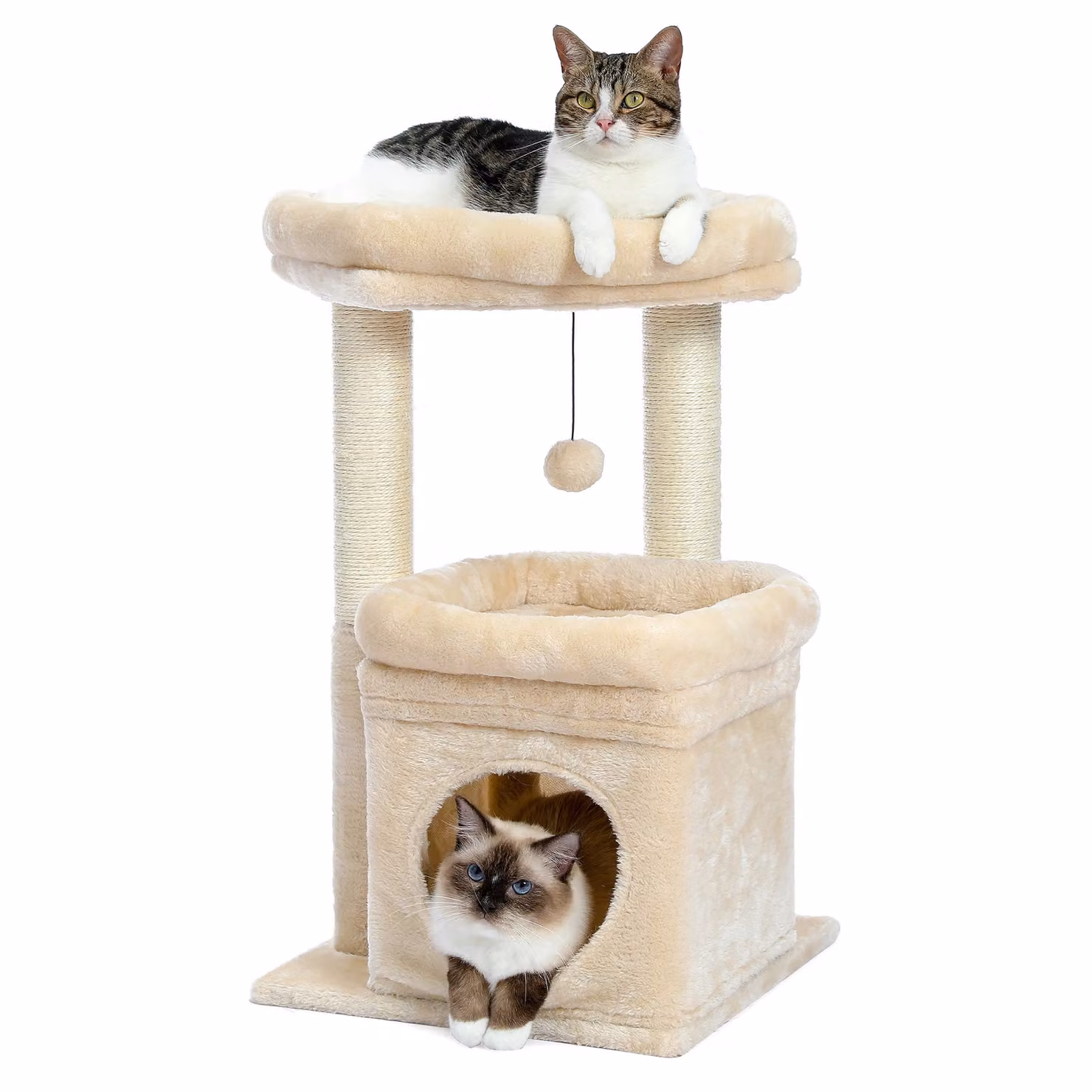 Albero per gatti, Accogliente condo, Tiragraffi in sisal naturale, AMT0179BG, M