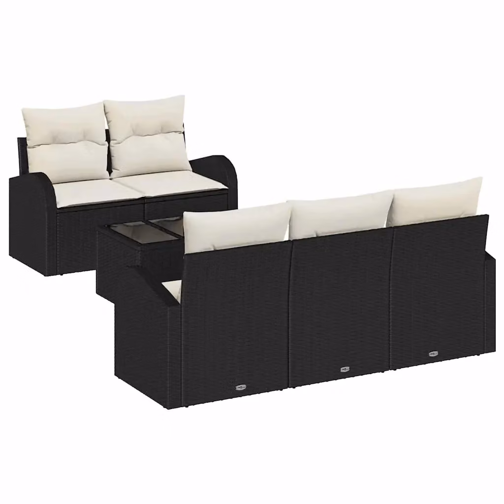 Set Divano da Giardino vidaXL 6 Pezzi Nero con Cuscini e Tavolino in Polyrattan e Metallo – 2