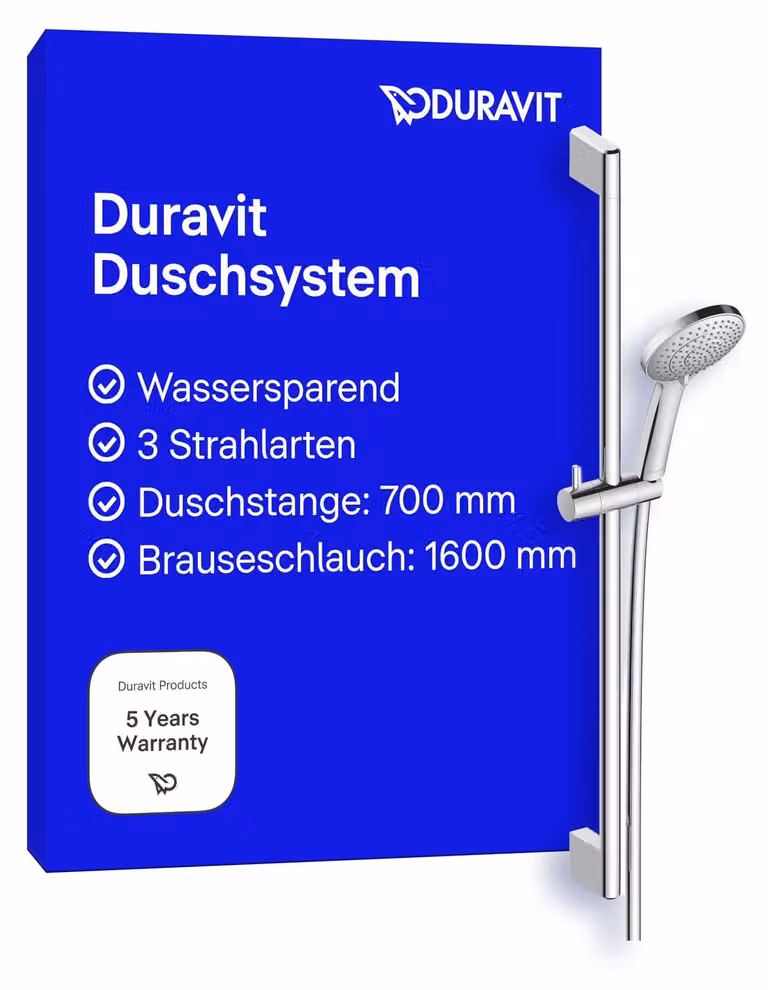Set doccia Duravit Universal, soffione con 3 tipi di getto (pioggia, getto intenso, getto delicato)
