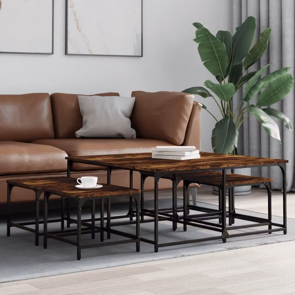 Maison Exclusive - Set di tavolini 5 pezzi in legno di quercia affumicata