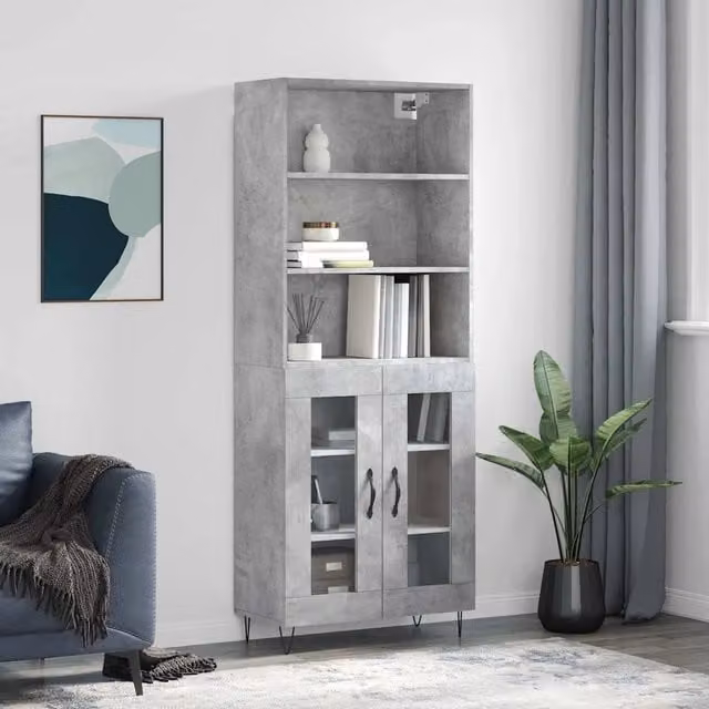 Credenza vidaXL Grigio in Legno e Metallo per Sala da Pranzo L: 69,5 cm, P: 34 cm, H: 180 cm