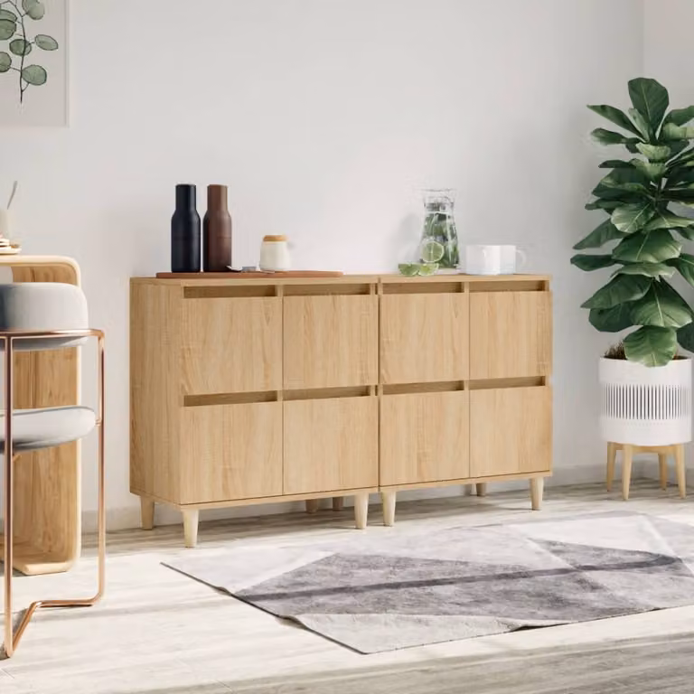 Set di 2 credenze vidaXL in legno multistrato e MDF, colore rovere sonoma beige, L 60 cm x P 35 cm x H 70 cm
