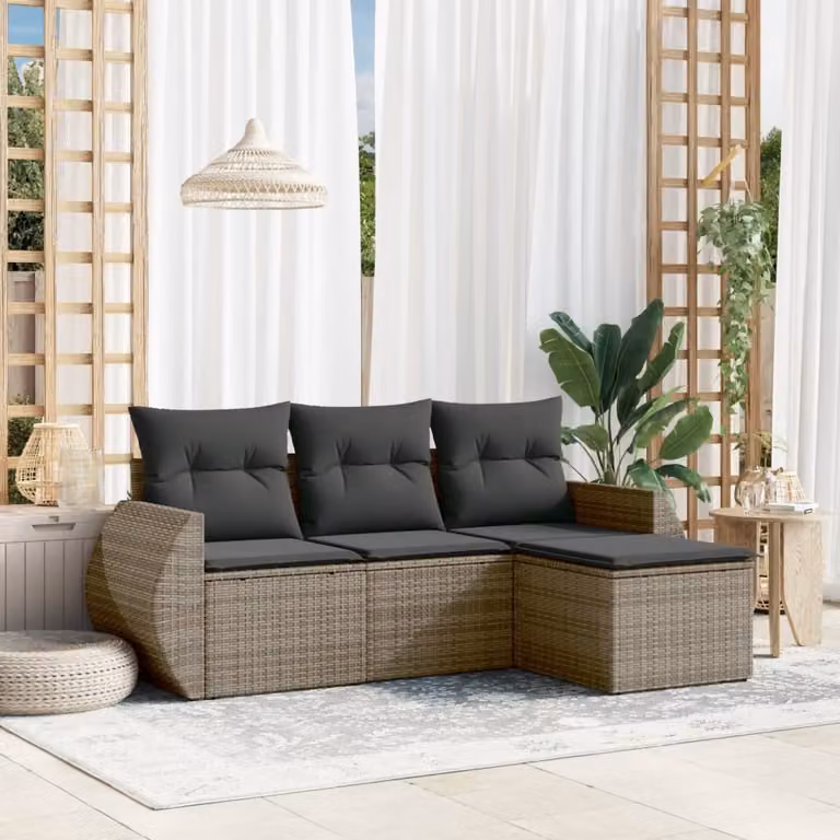 Maison Exclusive - Set Divani da Giardino 4 pz con Cuscini in Polyrattan Grigio