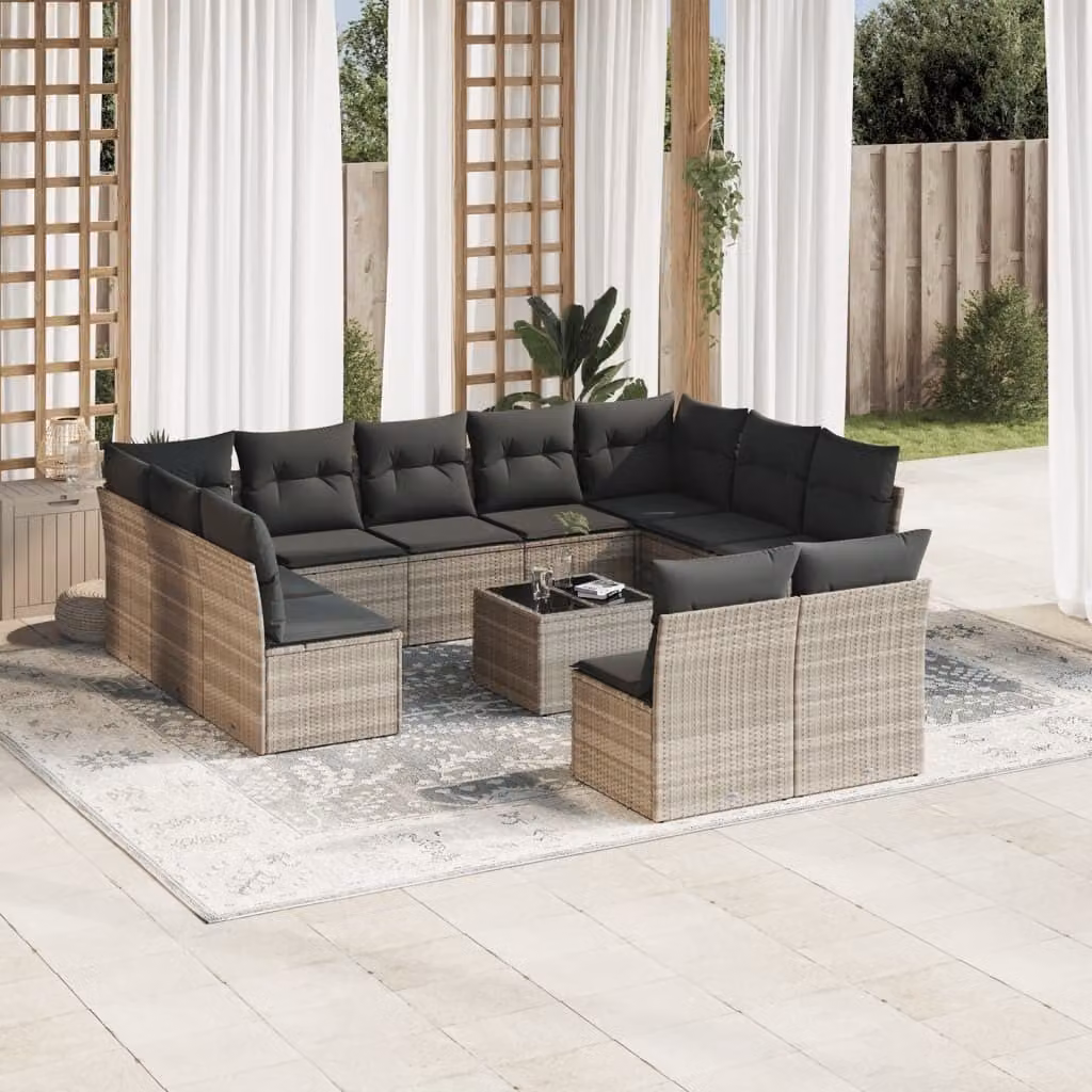 Maison Exclusive - Set divani da giardino 12 pezzi con cuscini in polyrattan grigio chiaro