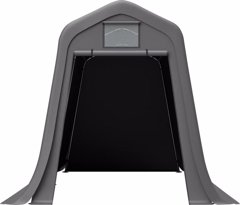 Ripostiglio per attrezzi 366x213x225 cm con tetto a punta – Materiale PE impermeabile con finestra di ventilazione, resistente ai raggi UV e al vento, con picchetti a L per moto inclusi