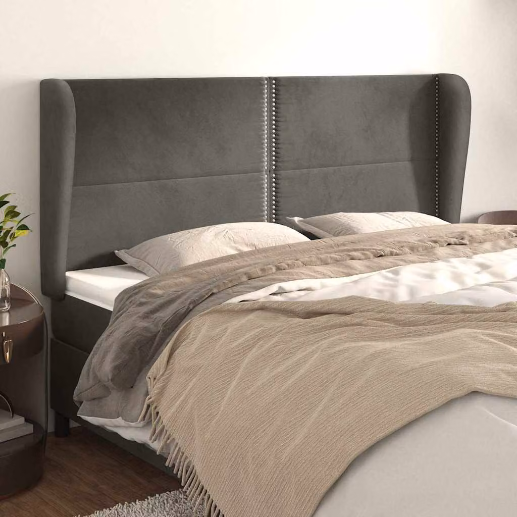 Testiera ad orecchio vidaXL in velluto grigio scuro L: 163 cm, P: 23 cm, H: 118/128 cm